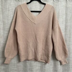 Zenana Oversized Slouchy Sweater Waffle Knit V-Neck Tan Size Small Neutral Boho